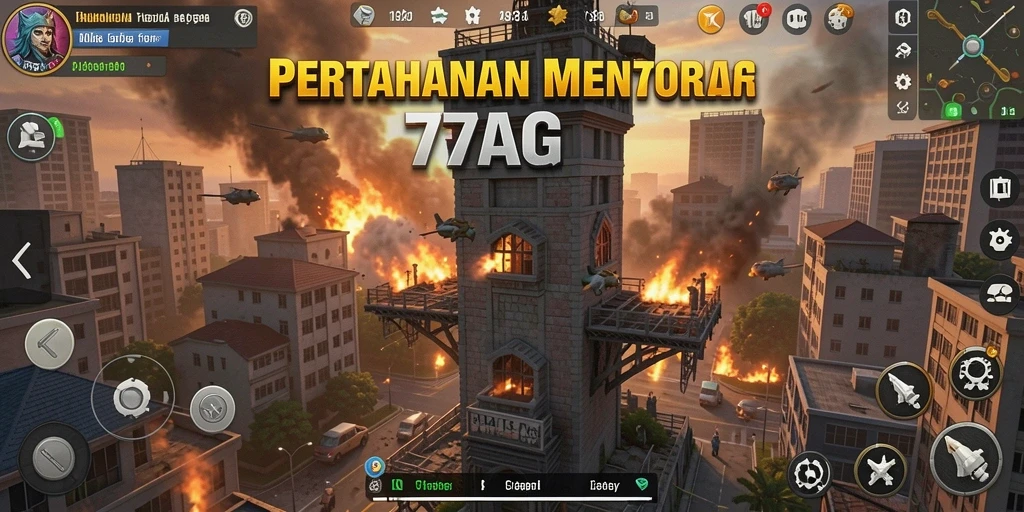 Screenshot utama 77AG memperlihatkan aksi seru dalam gameplay Tower Defense.