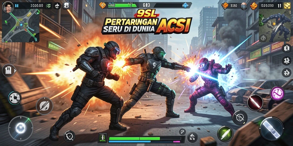 Screenshot gameplay penuh aksi dalam 9SL yang menggugah semangat.