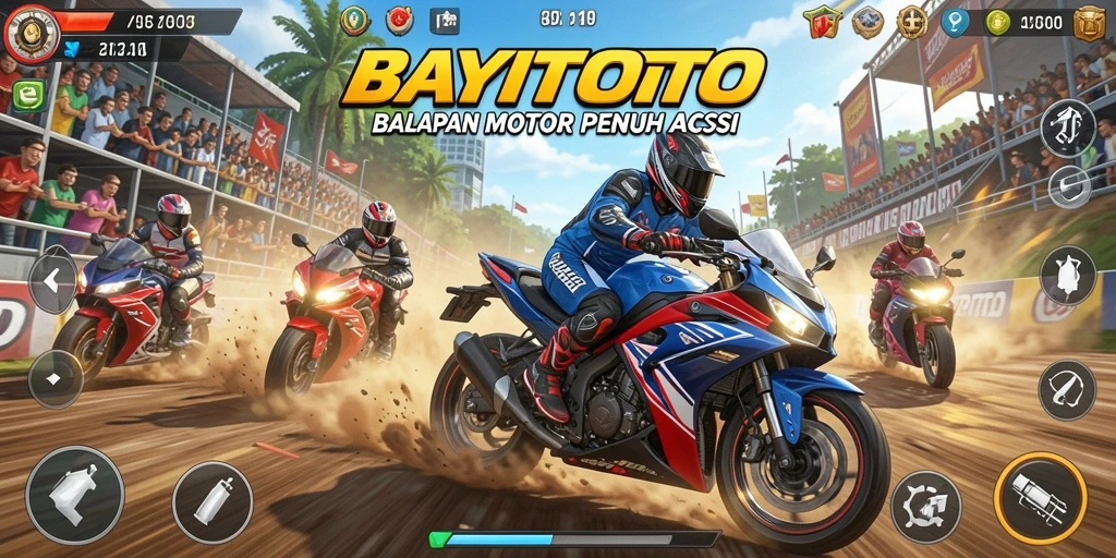 Tampilan screenshot gameplay BAYITOTO dengan aksi balapan motor yang mendebarkan.