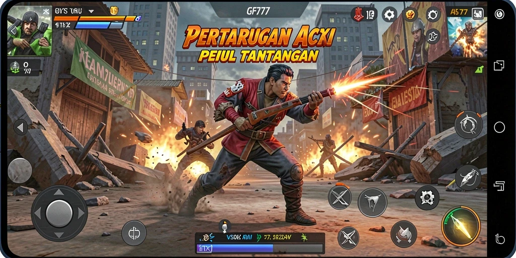 Tangkapan layar gameplay GF777 menampilkan aksi pertempuran yang mendebarkan.