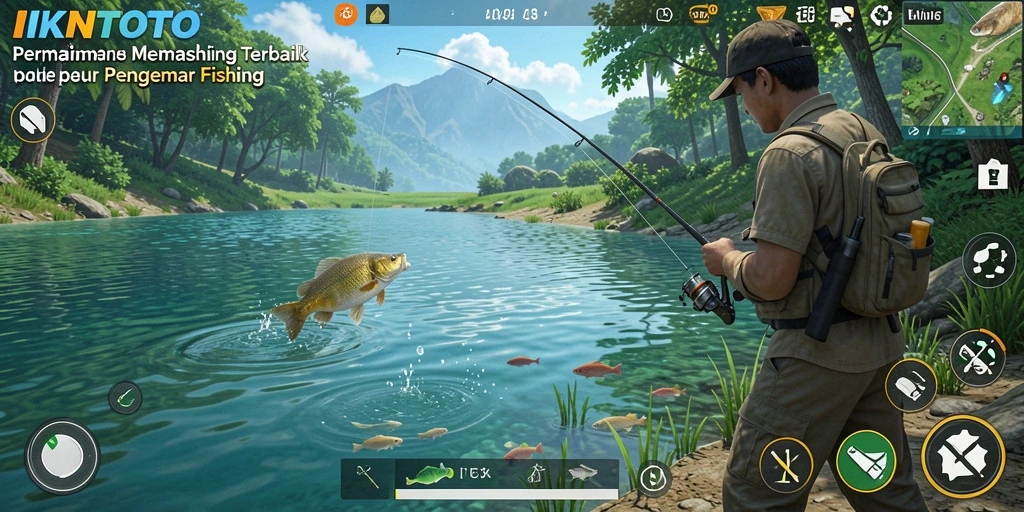 Tampilan gameplay seru dalam IKNTOTO saat memancing ikan.