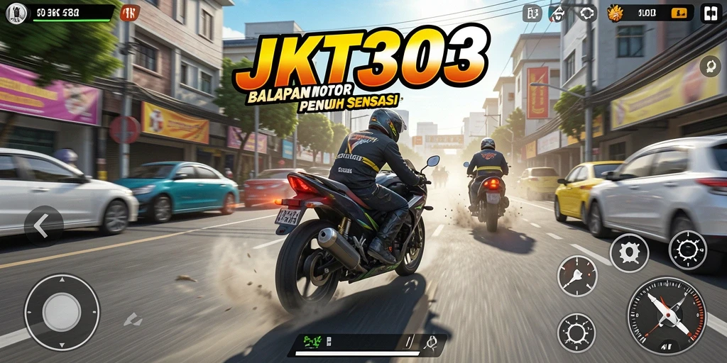Tampilan gameplay JKT303 yang mendebarkan dengan balapan motor.