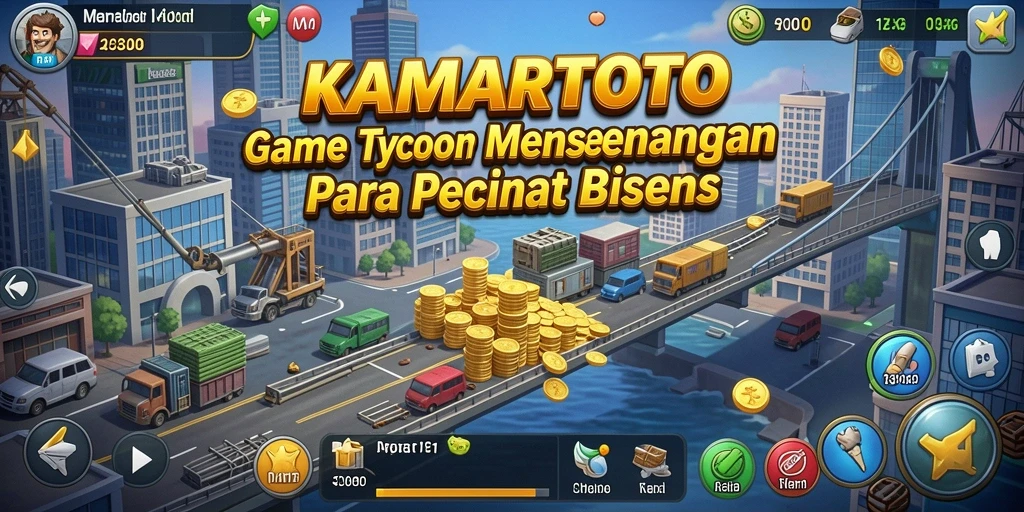 Tampilan permainan KAMARTOTO yang menampilkan strategi bisnis Tycoon.