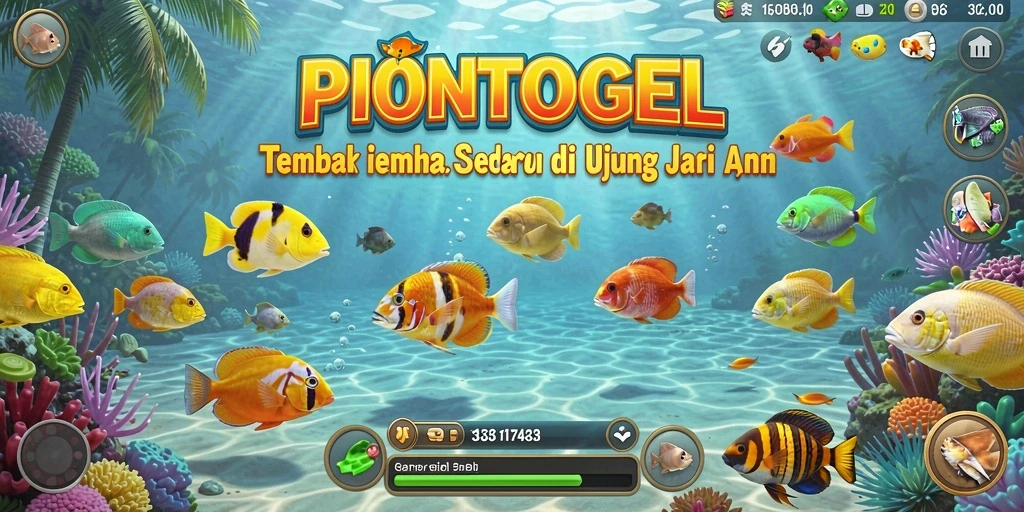 Screenshot gameplay PIONTOGEL dengan aksi menembak ikan.