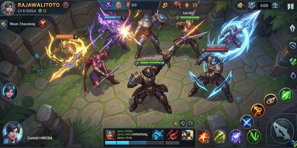 Tangkapan layar gameplay RAJAWALITOTO dengan aksi seru MOBA.