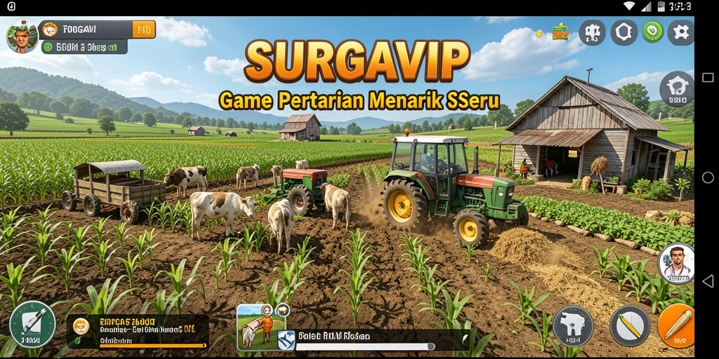 Tampilan gameplay menarik dari SURGAVIP yang menunjukkan aktivitas pertanian.